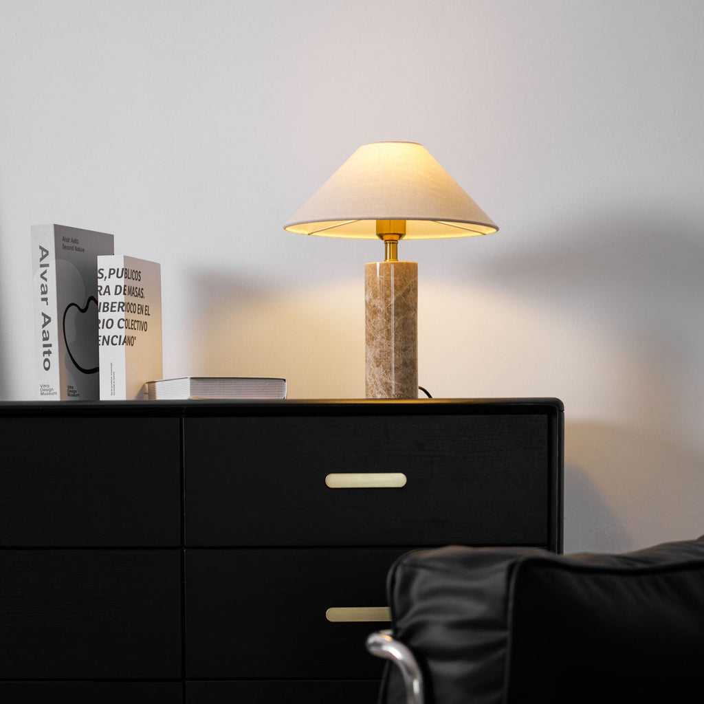 Lampe à poser moderne Wreston en pierre Beige et marbre Lampbase