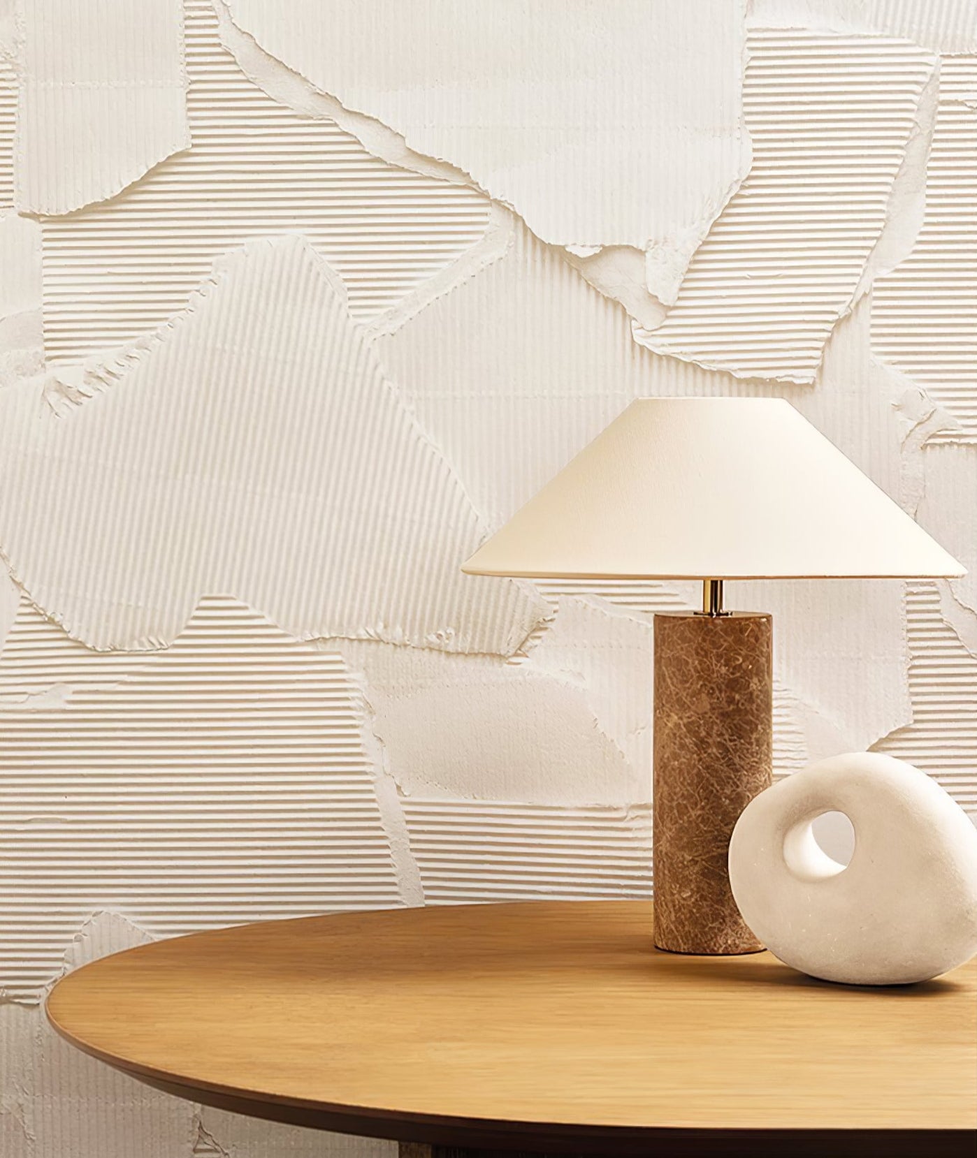 Lampe à poser moderne Wreston en pierre Beige et marbre Lampbase