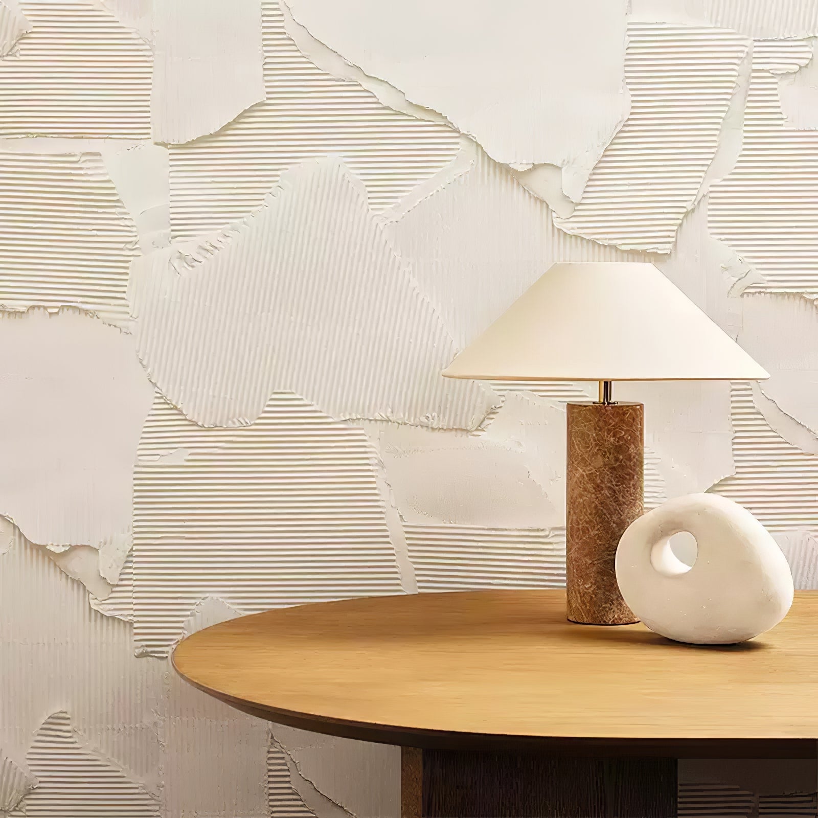Lampe à poser moderne Wreston en pierre Beige et marbre Lampbase