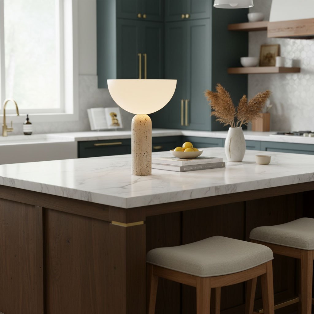 Lampe à poser moderne Truels en Travertin jaune et blanc