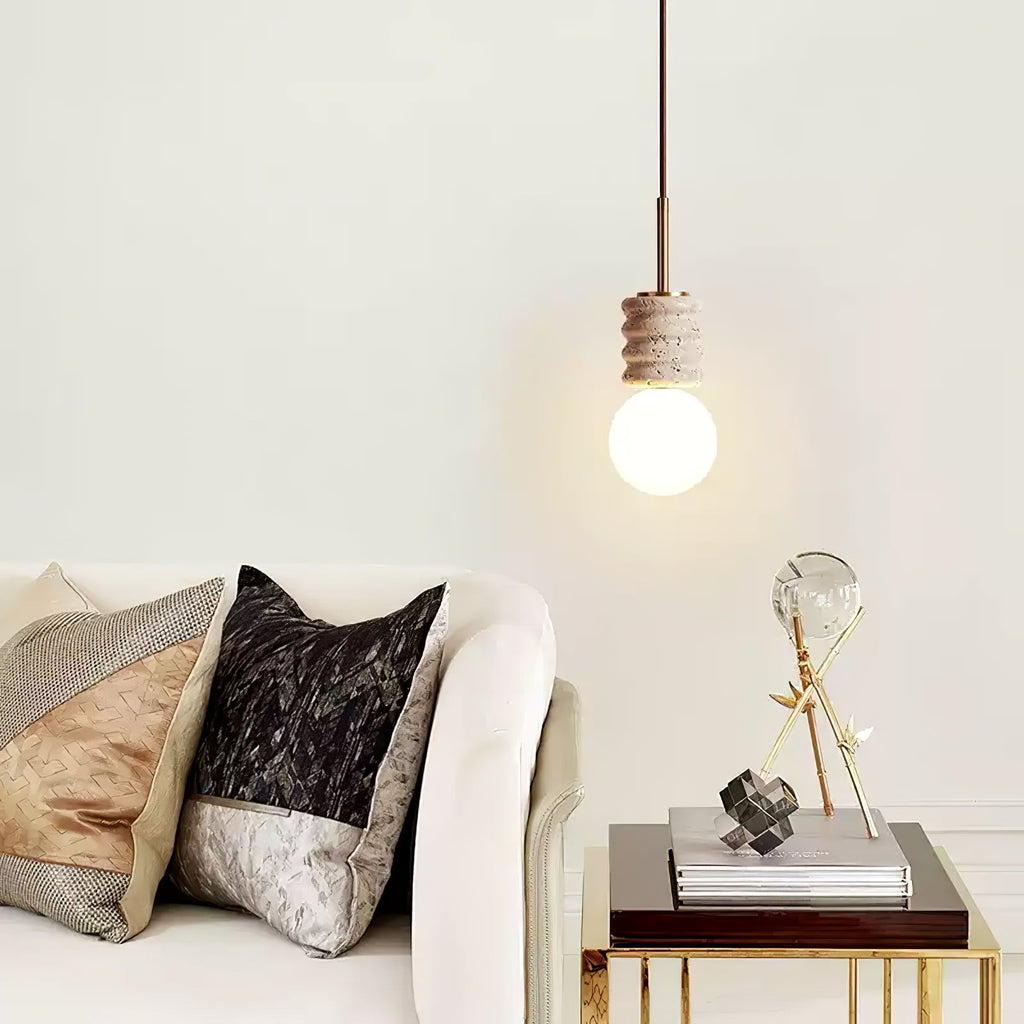Suspension moderne Herman en Travertin jaune et blanc
