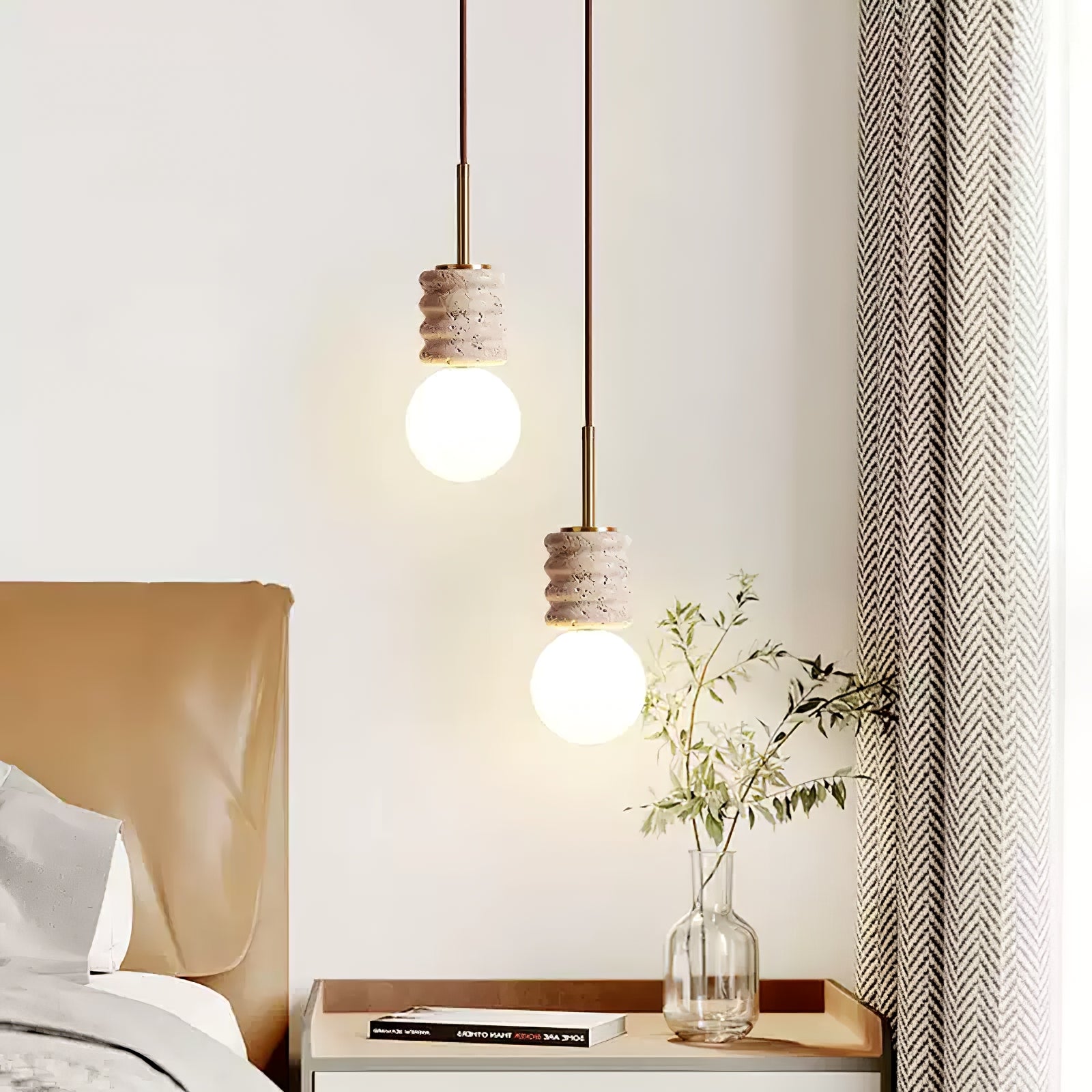 Suspension moderne Herman en Travertin jaune et blanc