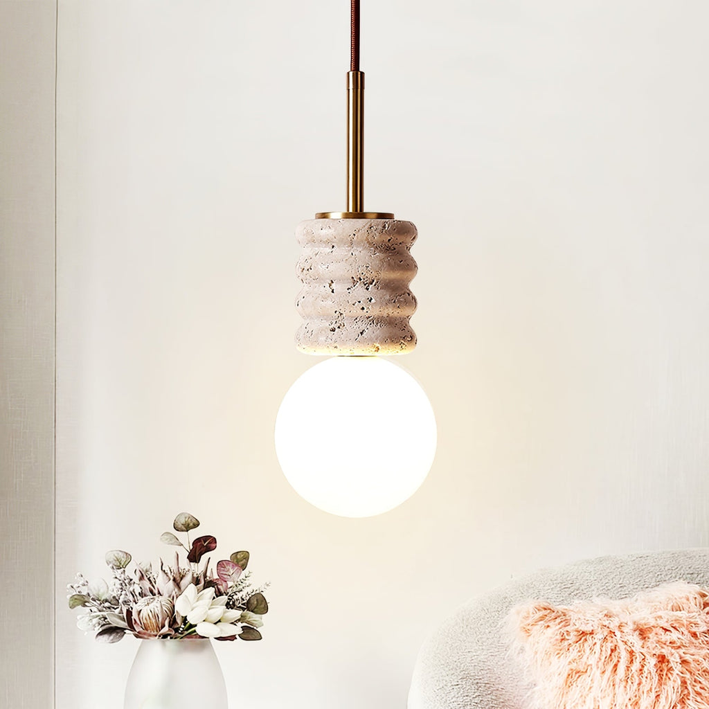 Suspension moderne Herman en Travertin jaune et blanc