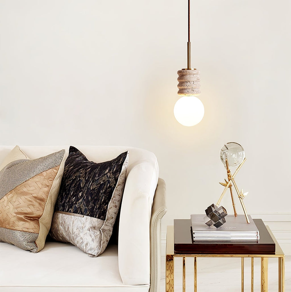 Suspension moderne Herman en Travertin jaune et blanc