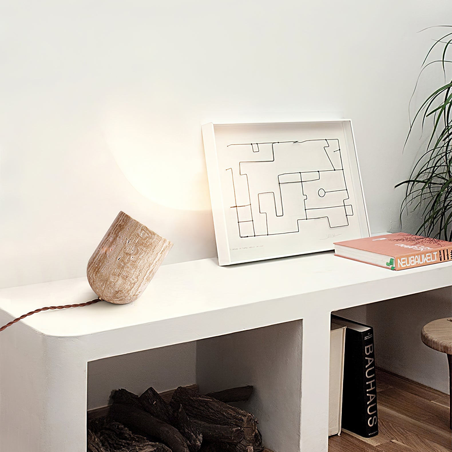 Lampe à poser moderne Faber en Travertin jaune