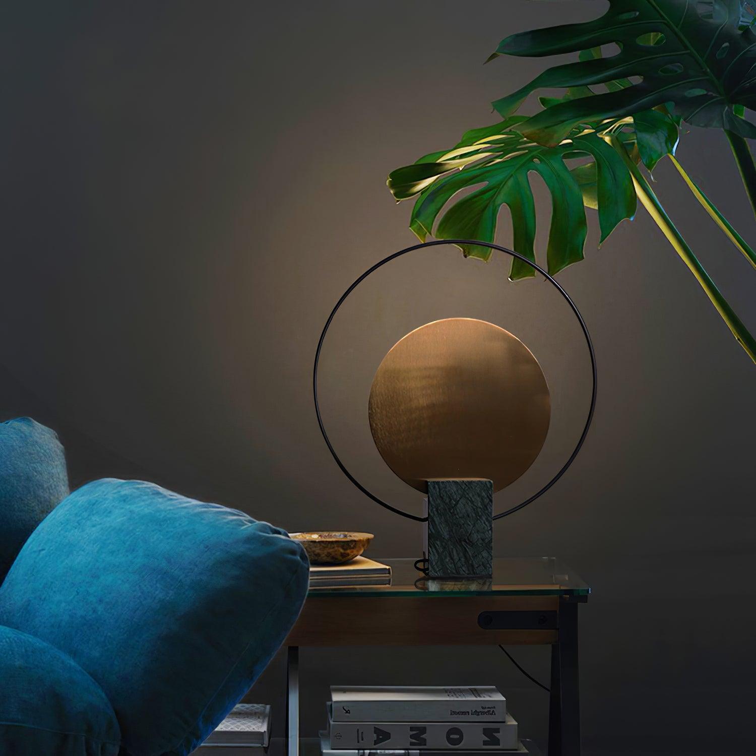 Lampe à poser moderne Duncan en Métal, Marbre Vert et doré