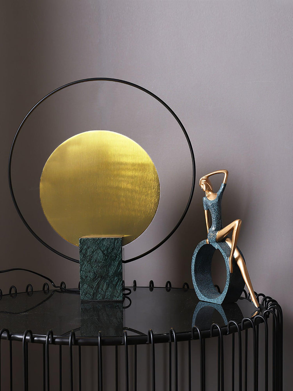 Lampe à poser moderne Duncan en Métal, Marbre Noir et doré