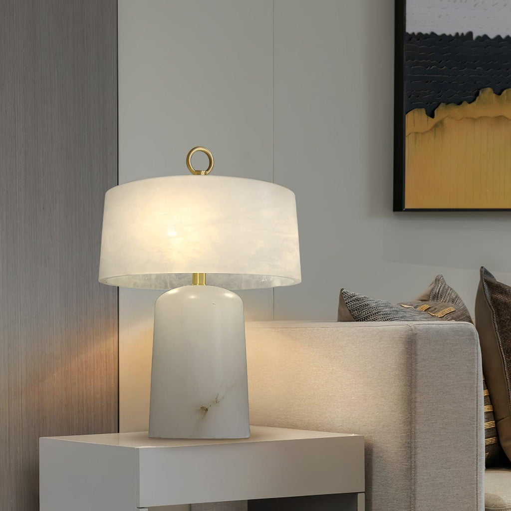 Lampe à poser moderne Walden en Albâtre Blanc et laiton