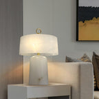 Lampe à poser moderne Walden en Albâtre Blanc et laiton