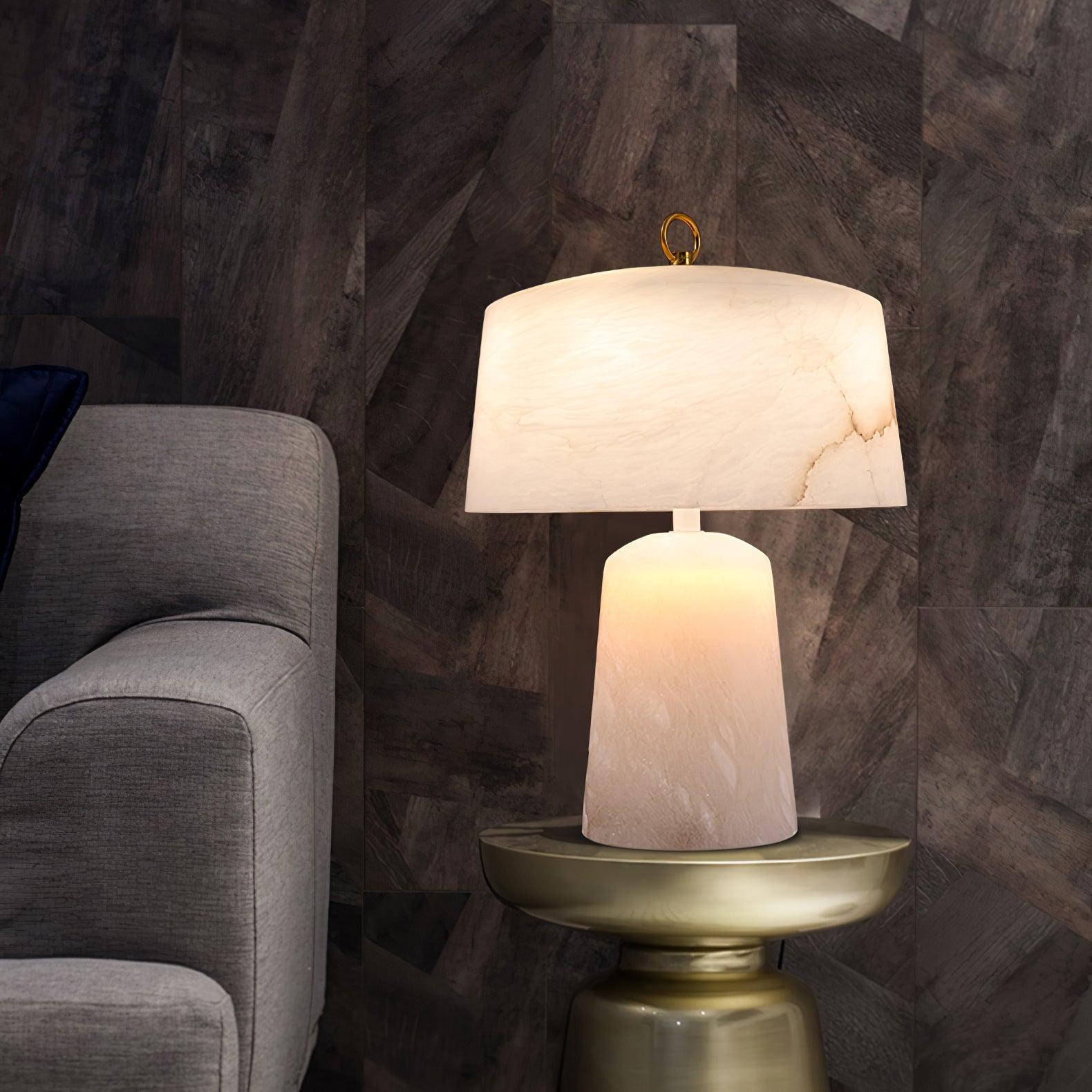 Lampe à poser moderne Walden en Albâtre Blanc et laiton