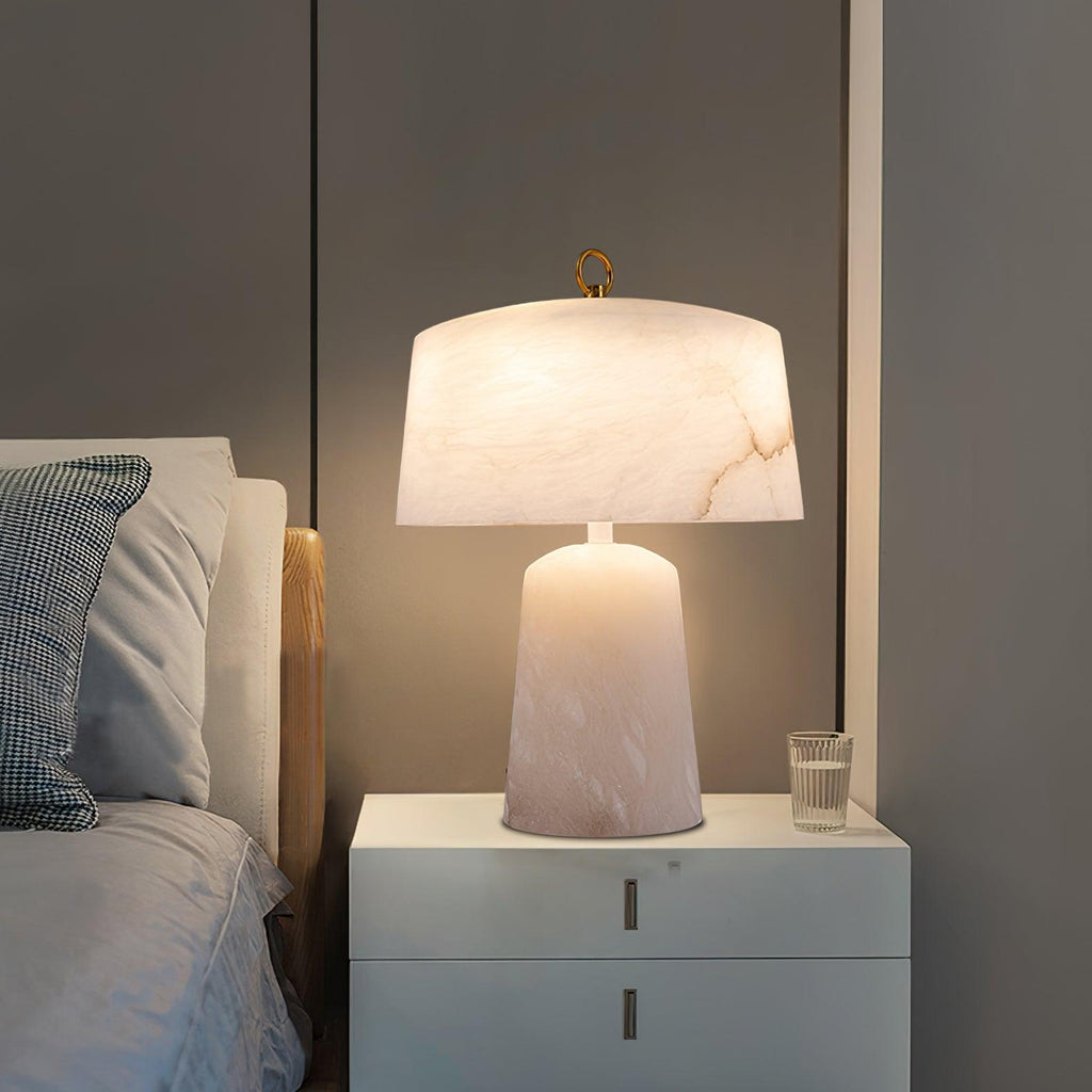 Lampe à poser moderne Walden en Albâtre Blanc et laiton