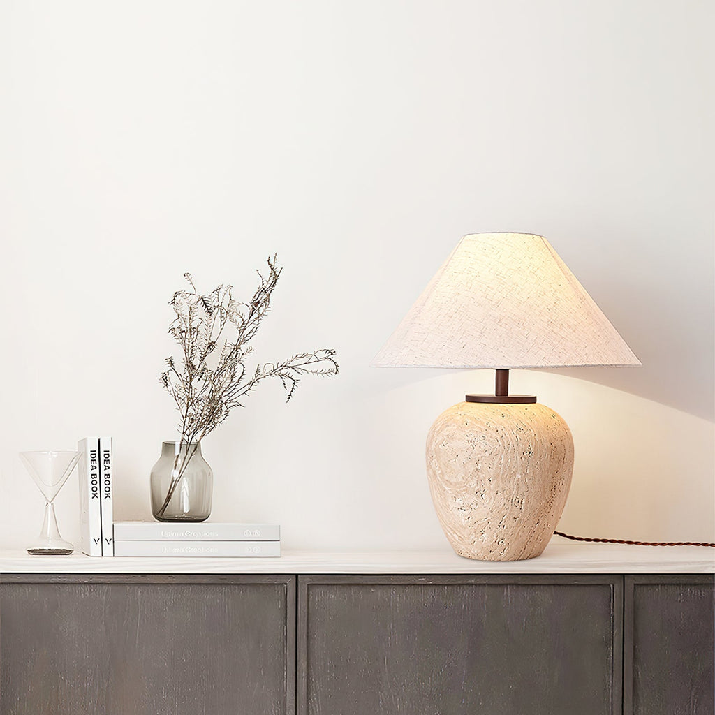 Lampe à poser moderne Vigbert en Travertin Beige et blanc