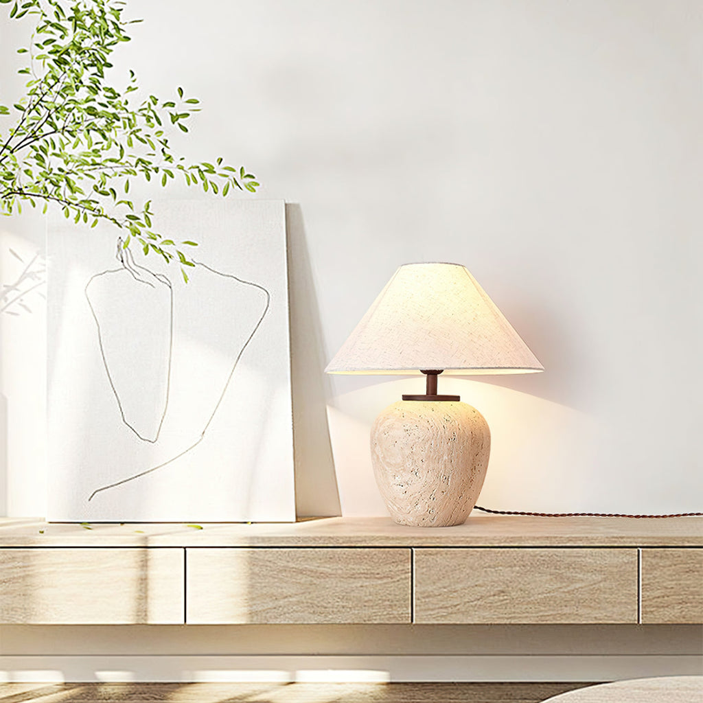 Lampe à poser moderne Vigbert en Travertin Beige et blanc