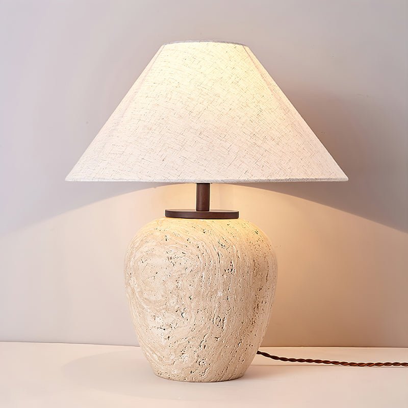 Lampe à poser moderne Vigbert en Travertin Beige et blanc