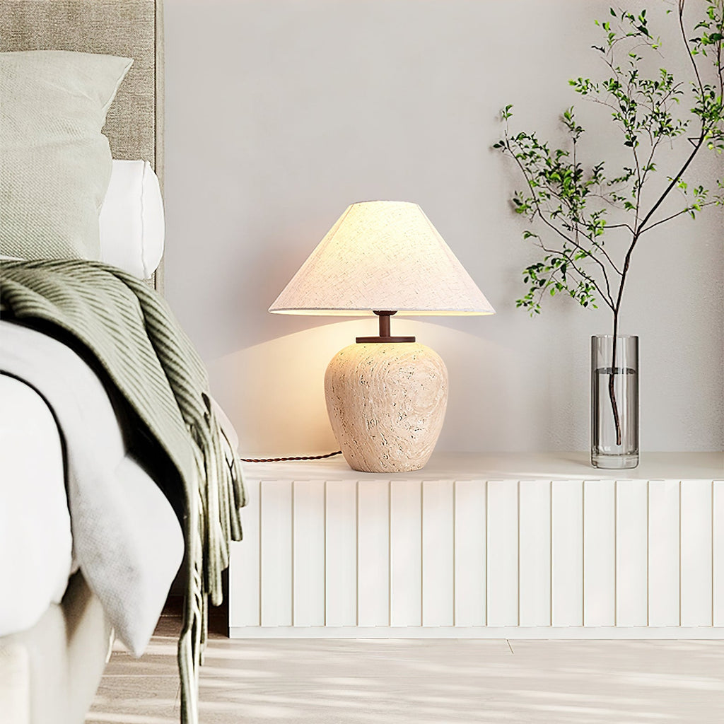 Lampe à poser moderne Vigbert en Travertin Beige et blanc