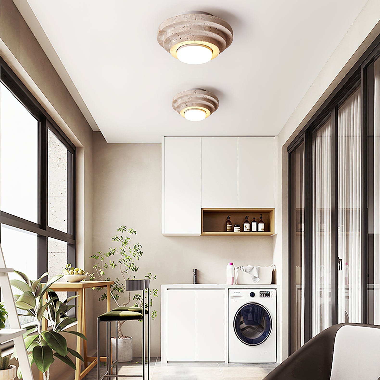 Plafonnier moderne Waldo en Travertin Beige et blanc