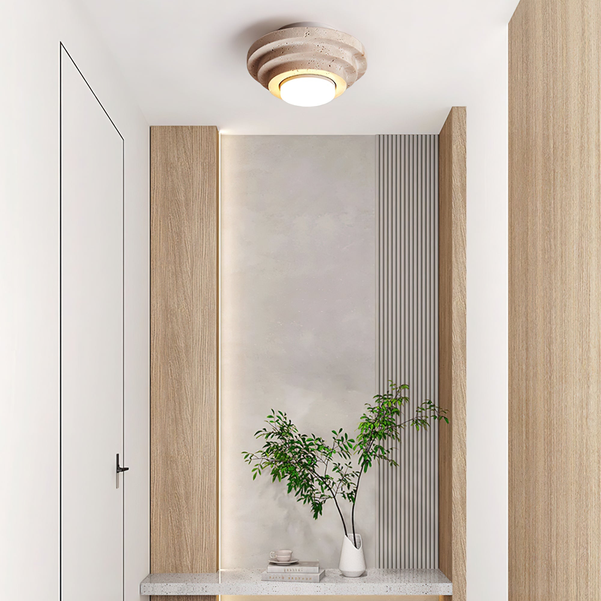 Plafonnier moderne Waldo en Travertin Beige et blanc