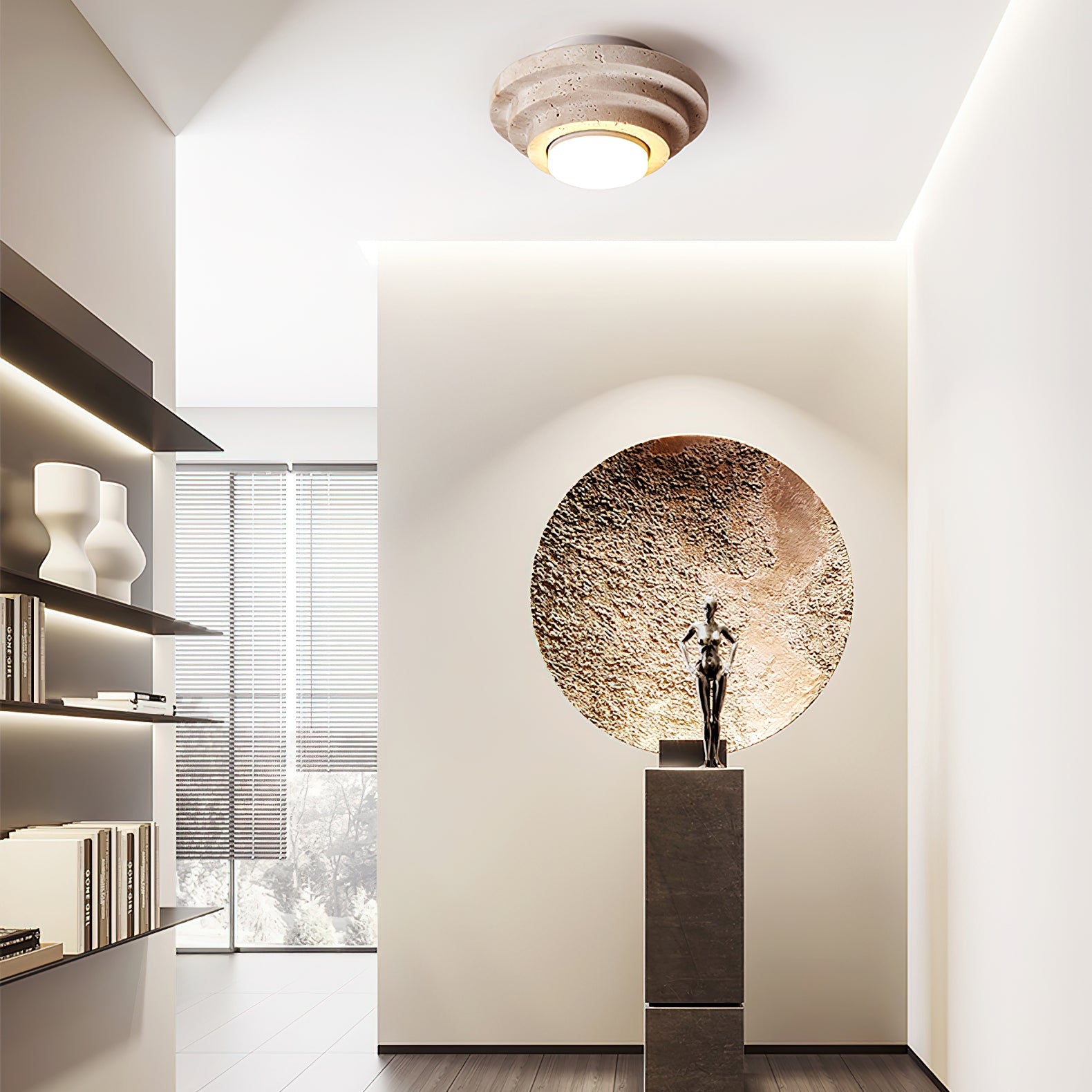 Plafonnier moderne Waldo en Travertin Beige et blanc