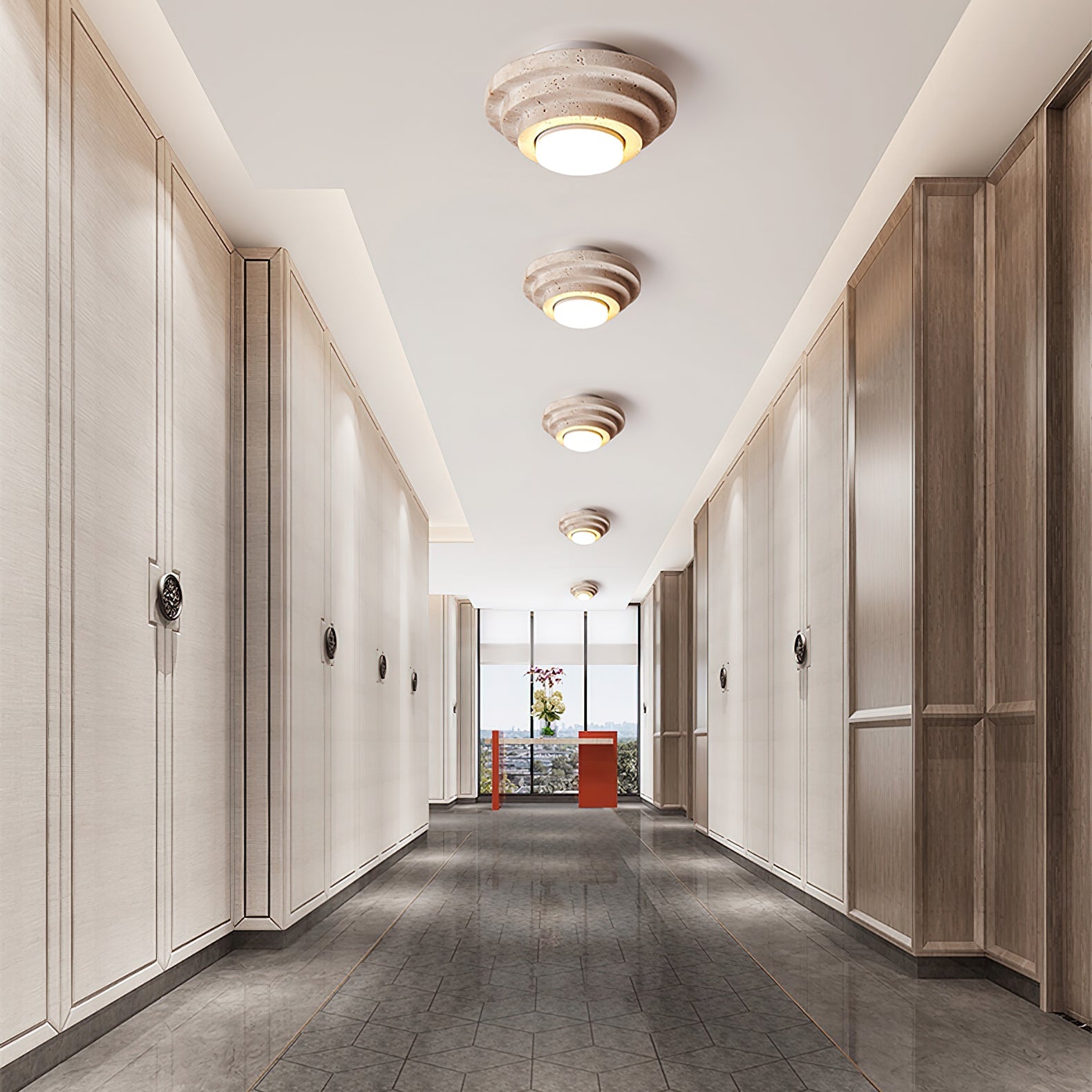 Plafonnier moderne Waldo en Travertin Beige et blanc