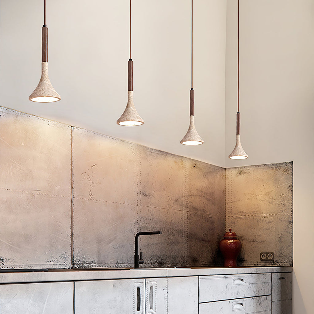 Suspension moderne Percival en Bois et travertin jaune