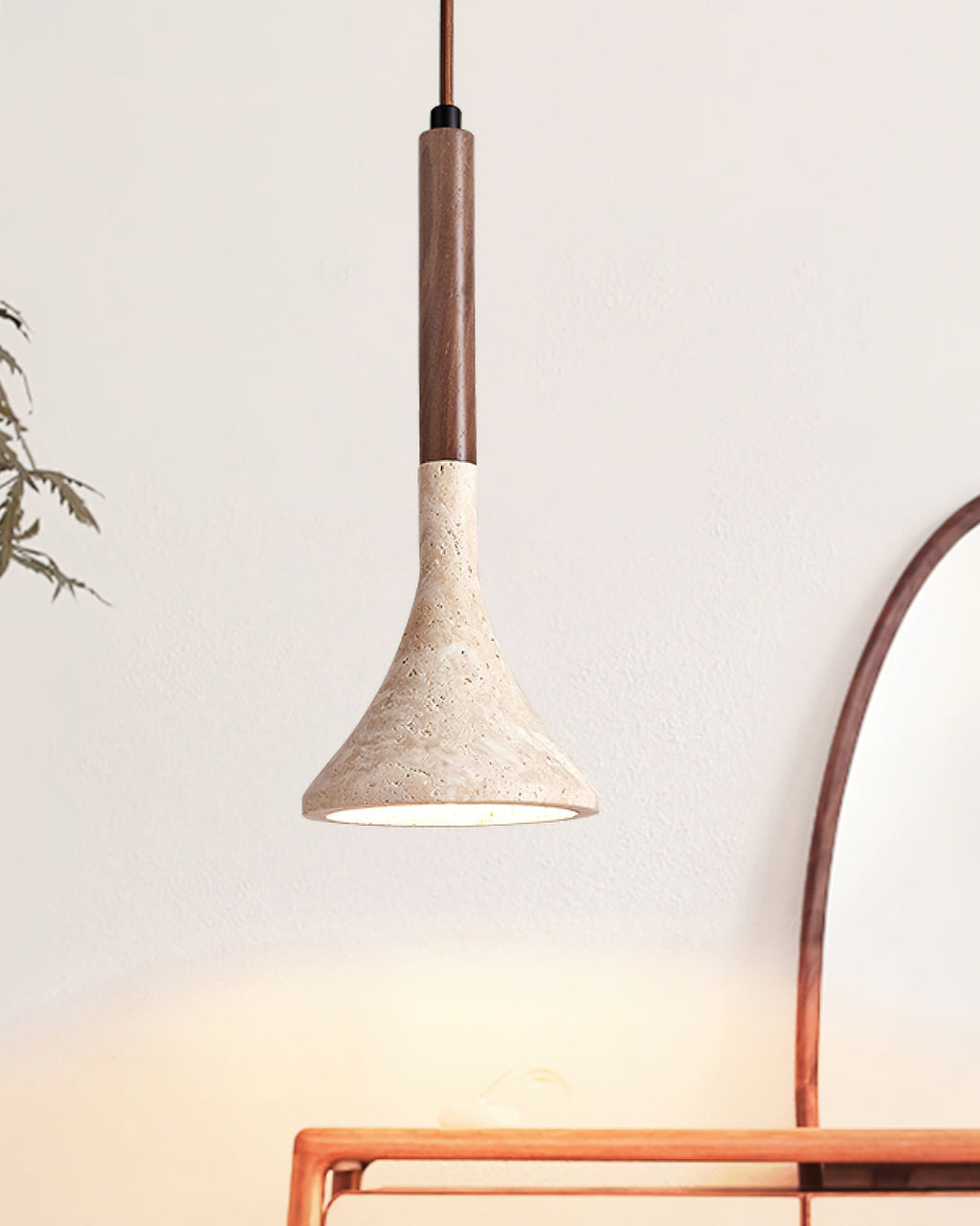Suspension moderne Percival en Bois et travertin jaune