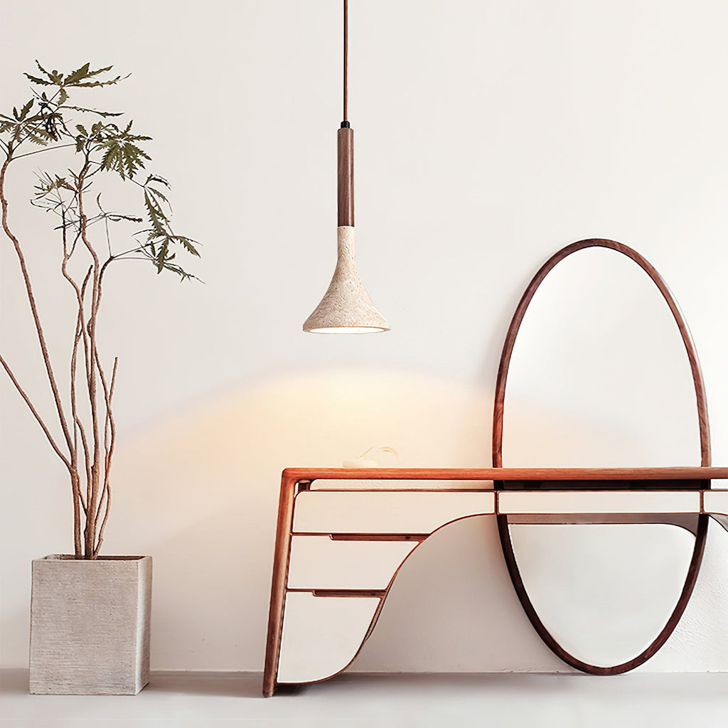 Suspension moderne Percival en Bois et travertin jaune
