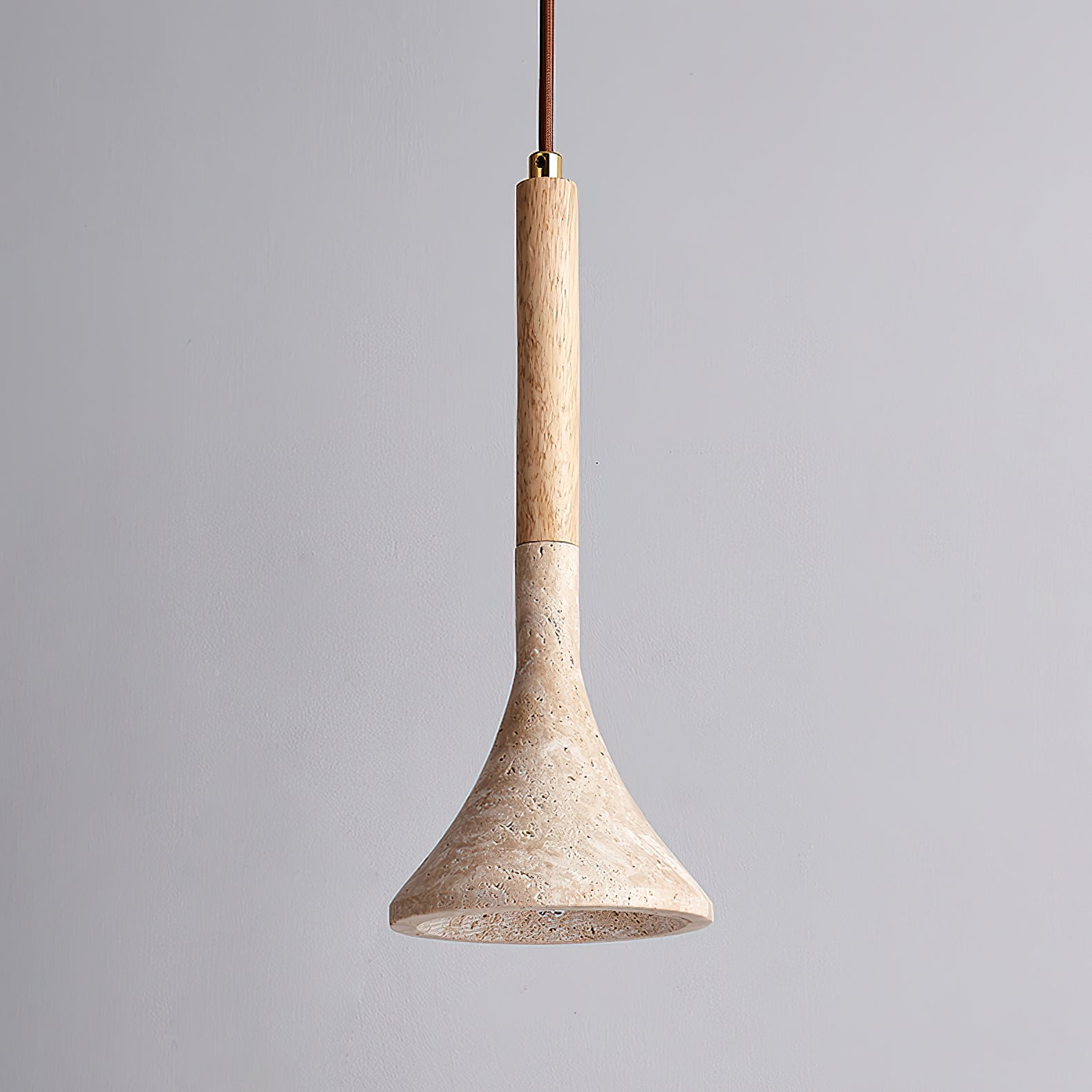 Suspension moderne Percival en Bois et travertin jaune