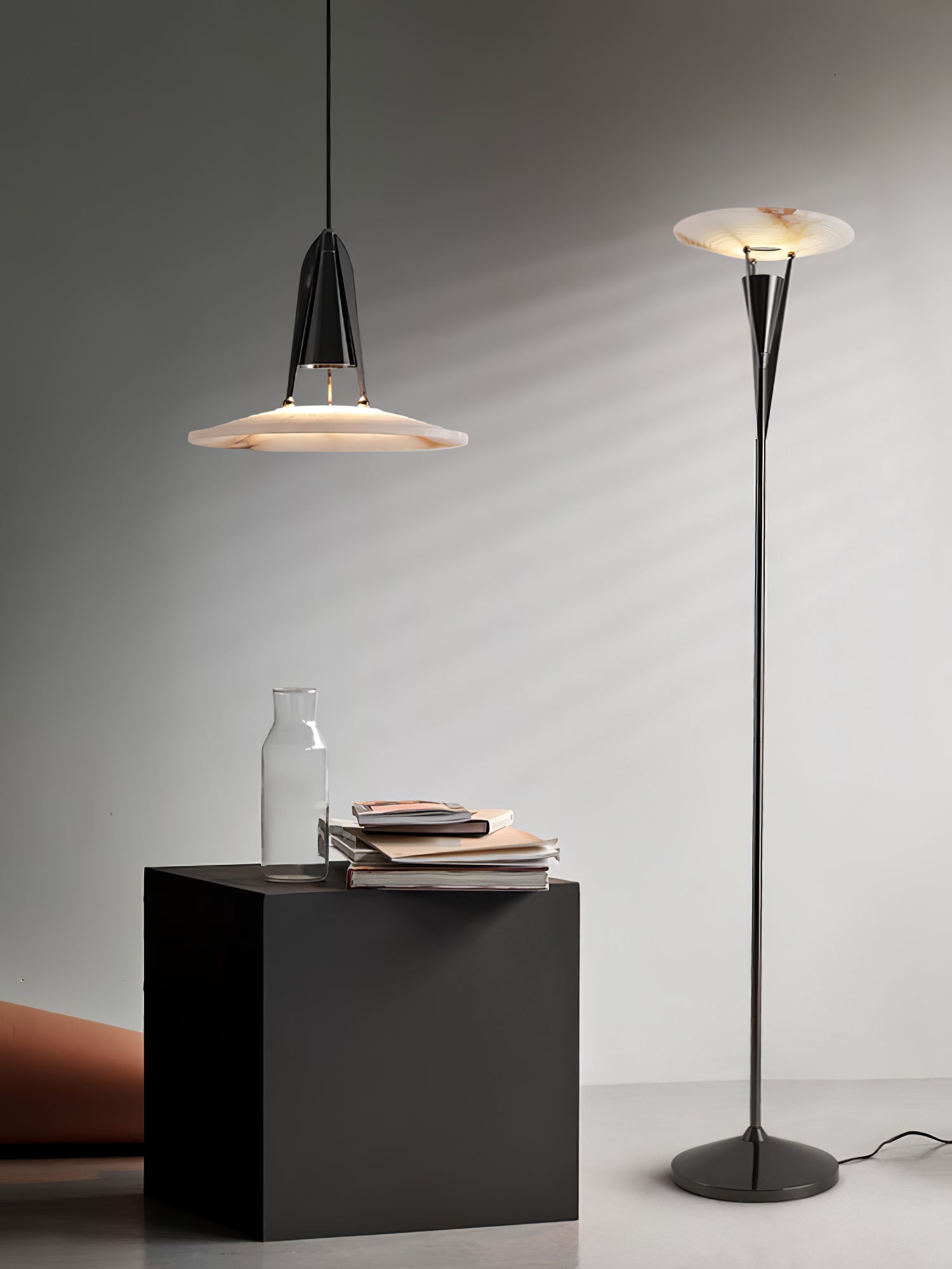 Lampadaire moderne Refil en Albâtre Cuivre