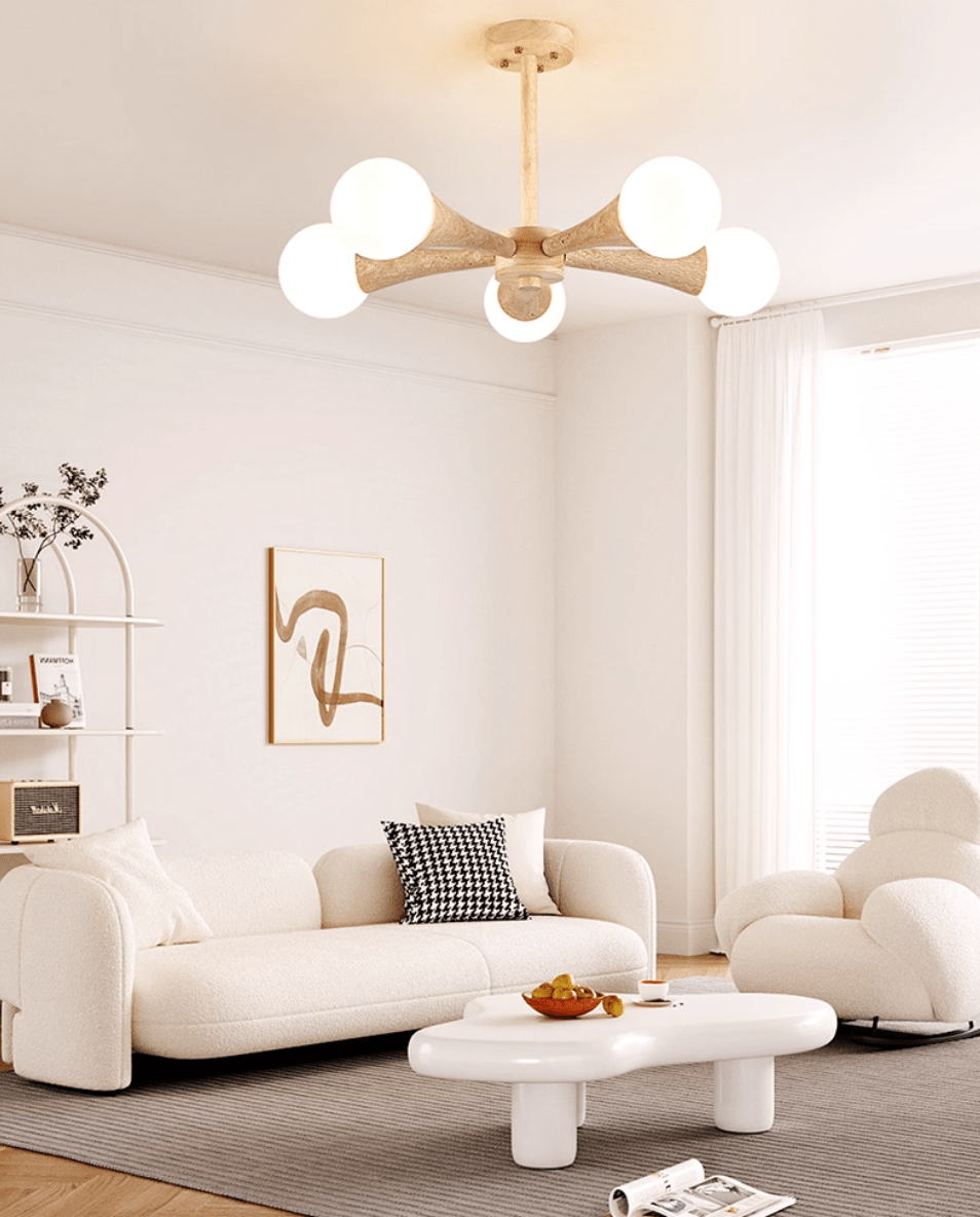Lustre moderne Olavi en Noyer et travertin jaune
