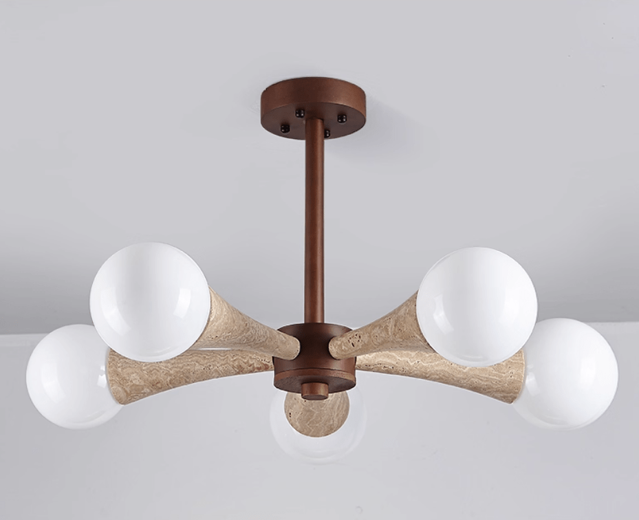 Lustre moderne Olavi en Noyer et travertin jaune