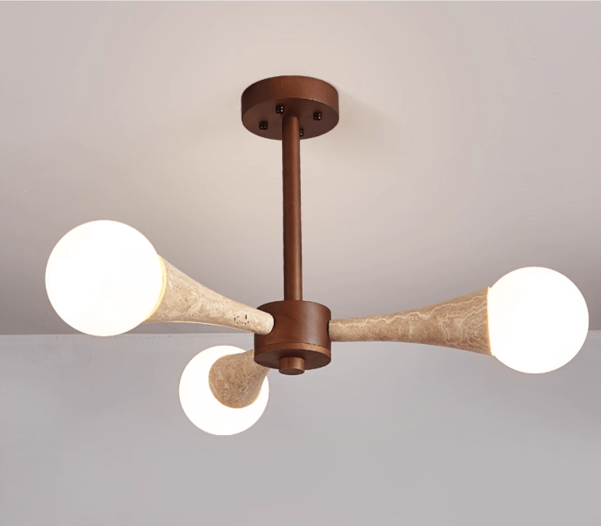Lustre moderne Olavi en Noyer et travertin jaune