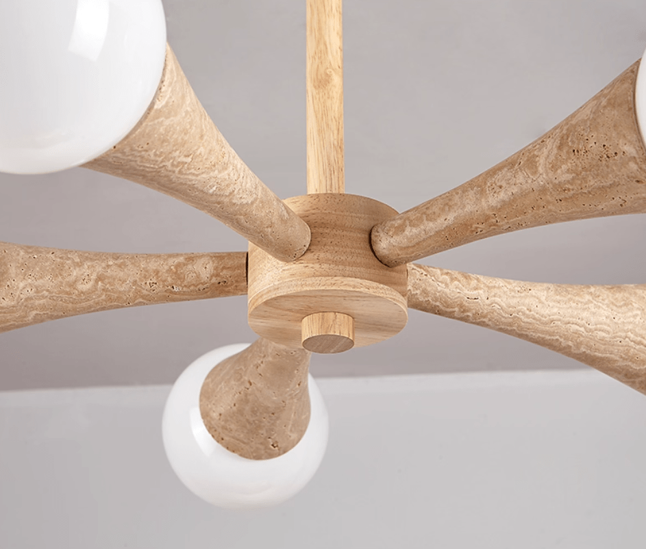 Lustre moderne Olavi en Noyer et travertin jaune