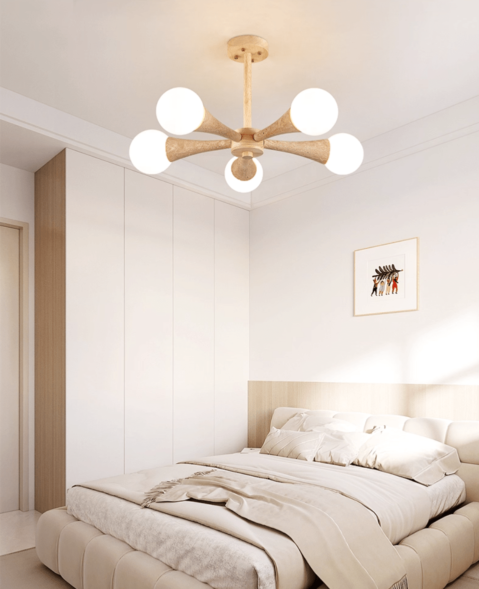 Lustre moderne Olavi en Noyer et travertin jaune