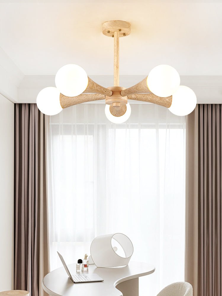 Lustre moderne Olavi en Bois et travertin jaune