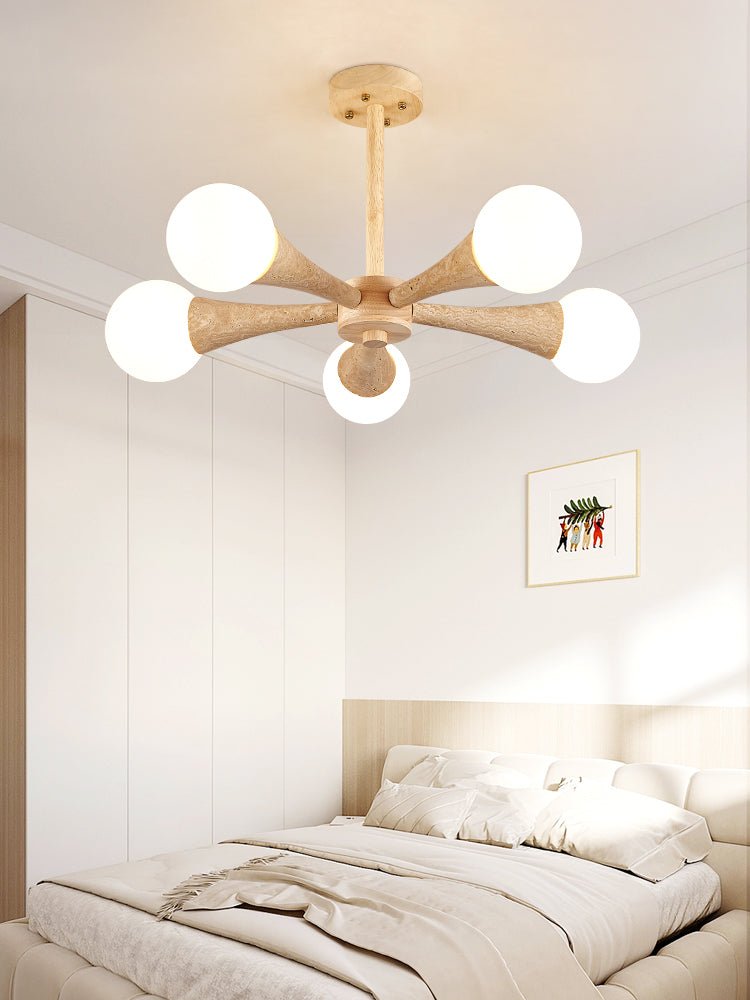 Lustre moderne Olavi en Noyer et travertin jaune