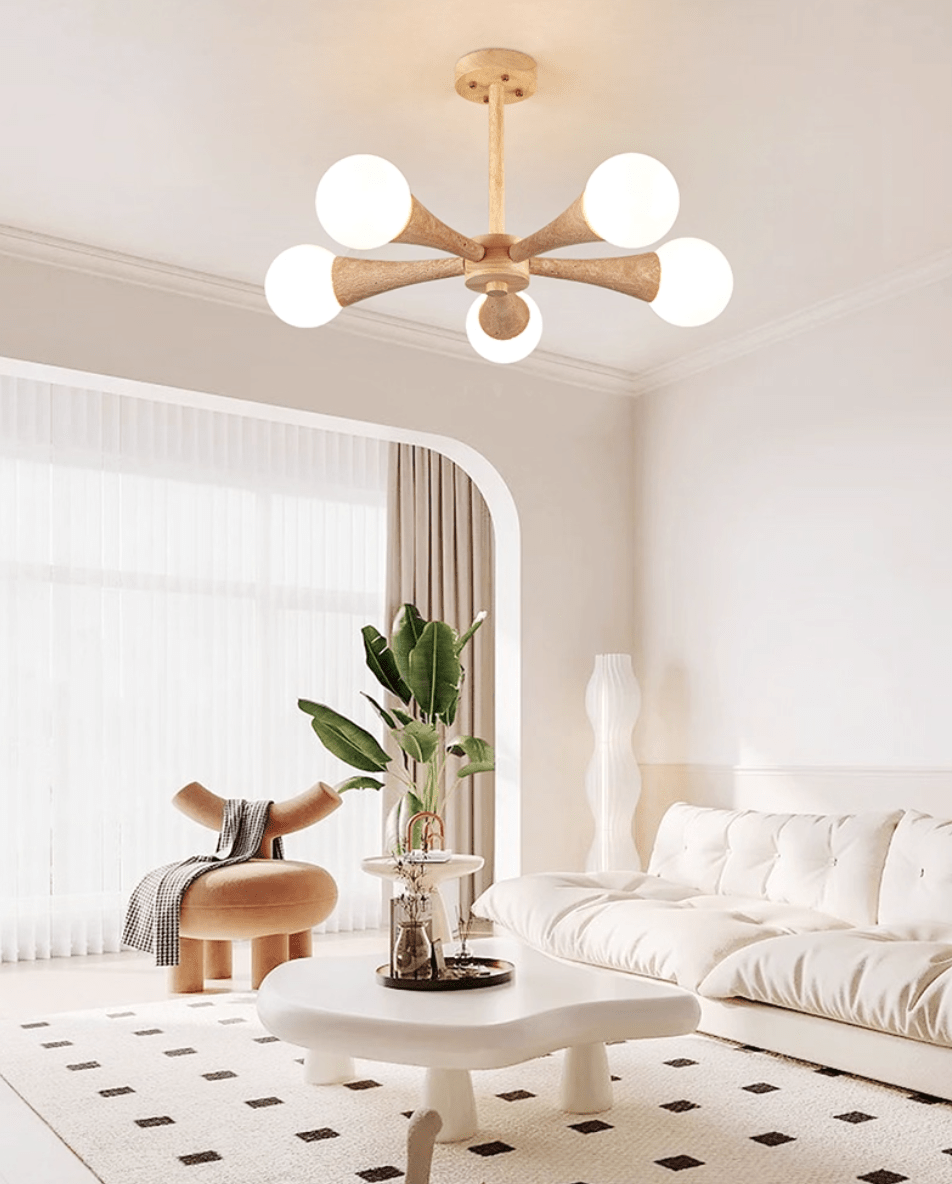 Lustre moderne Olavi en Noyer et travertin jaune