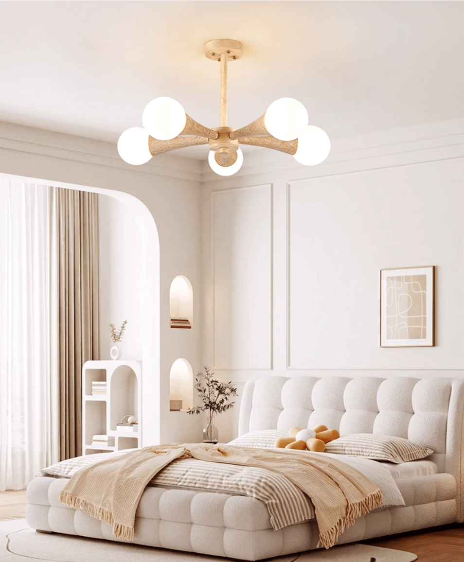 Lustre moderne Olavi en Noyer et travertin jaune