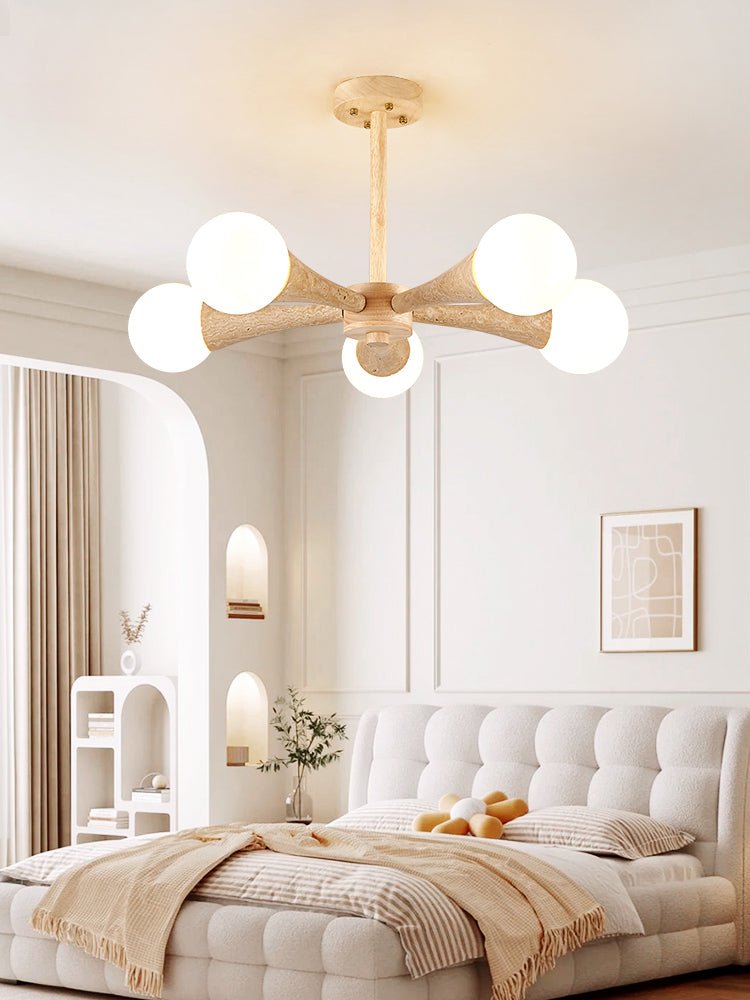 Lustre moderne Olavi en Bois et travertin jaune