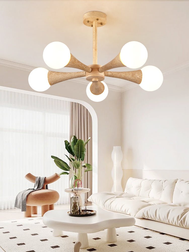 Lustre moderne Olavi en Noyer et travertin jaune
