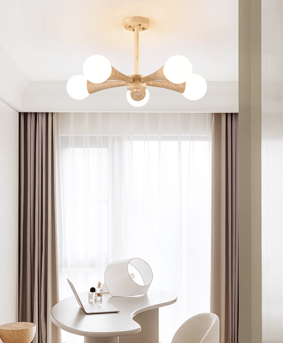 Lustre moderne Olavi en Noyer et travertin jaune