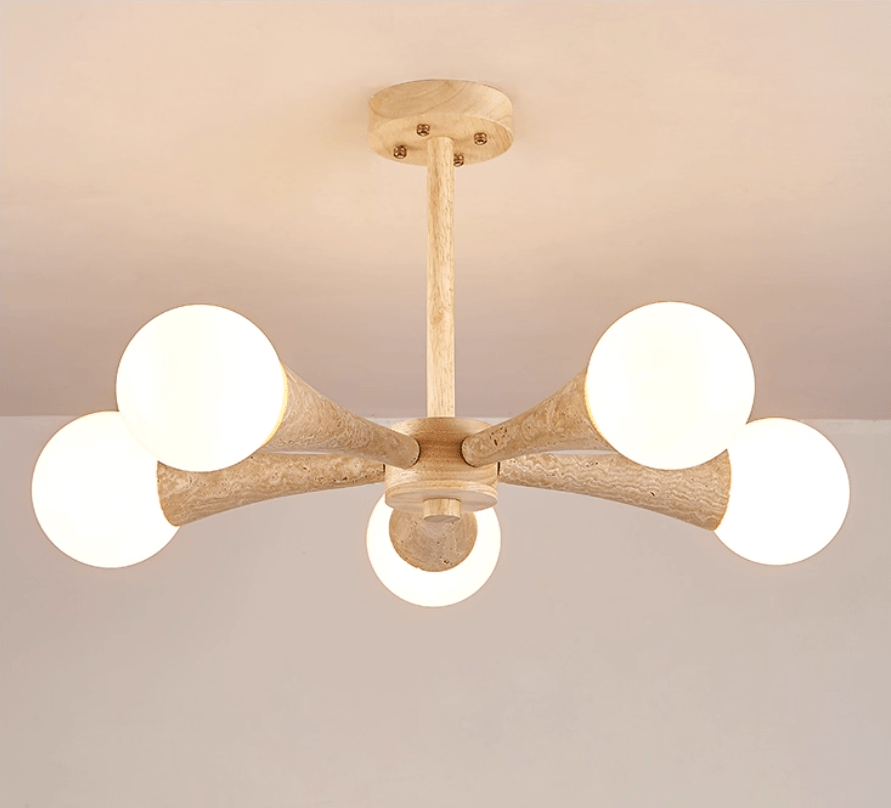 Lustre moderne Olavi en Noyer et travertin jaune