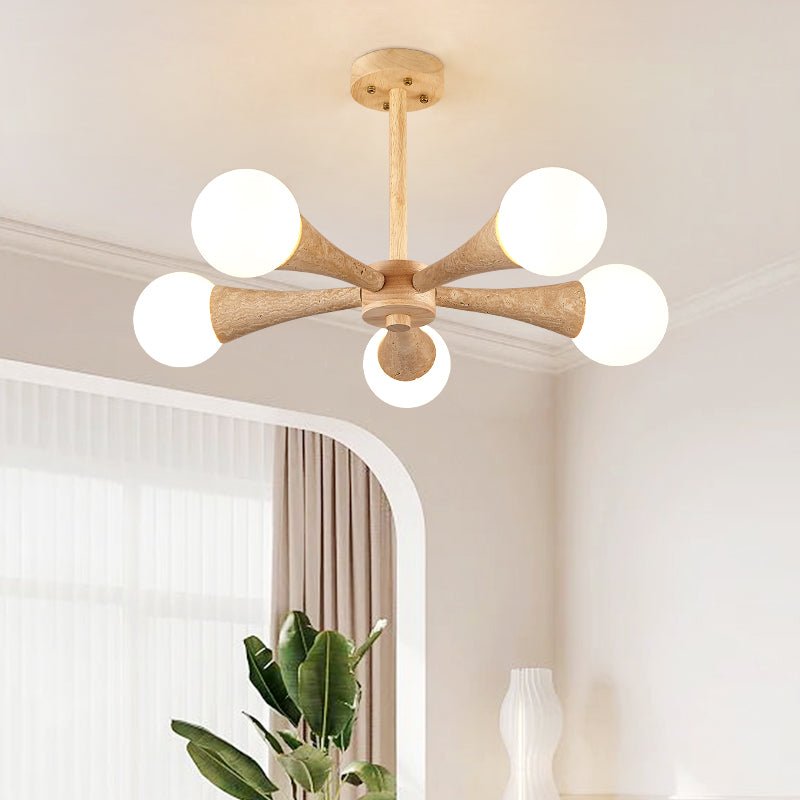 Lustre moderne Olavi en Bois et travertin jaune