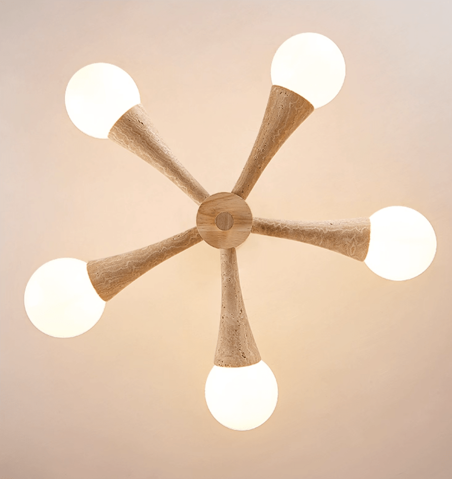 Lustre moderne Olavi en Bois et travertin jaune