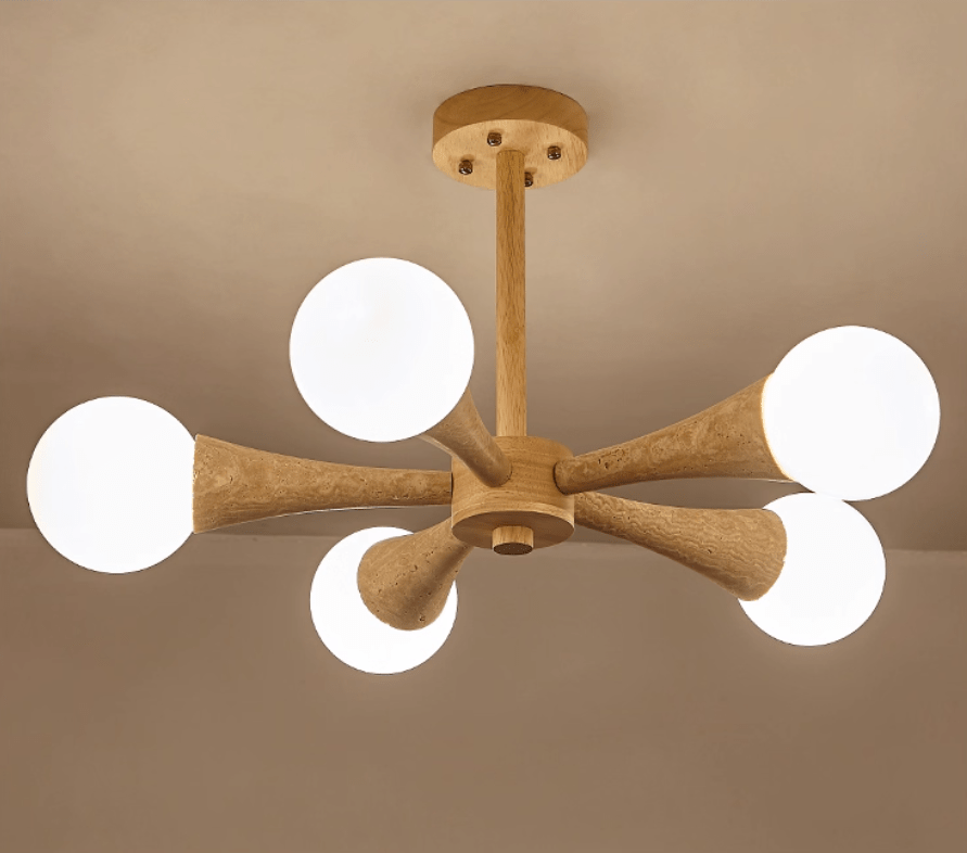 Lustre moderne Olavi en Bois et travertin jaune