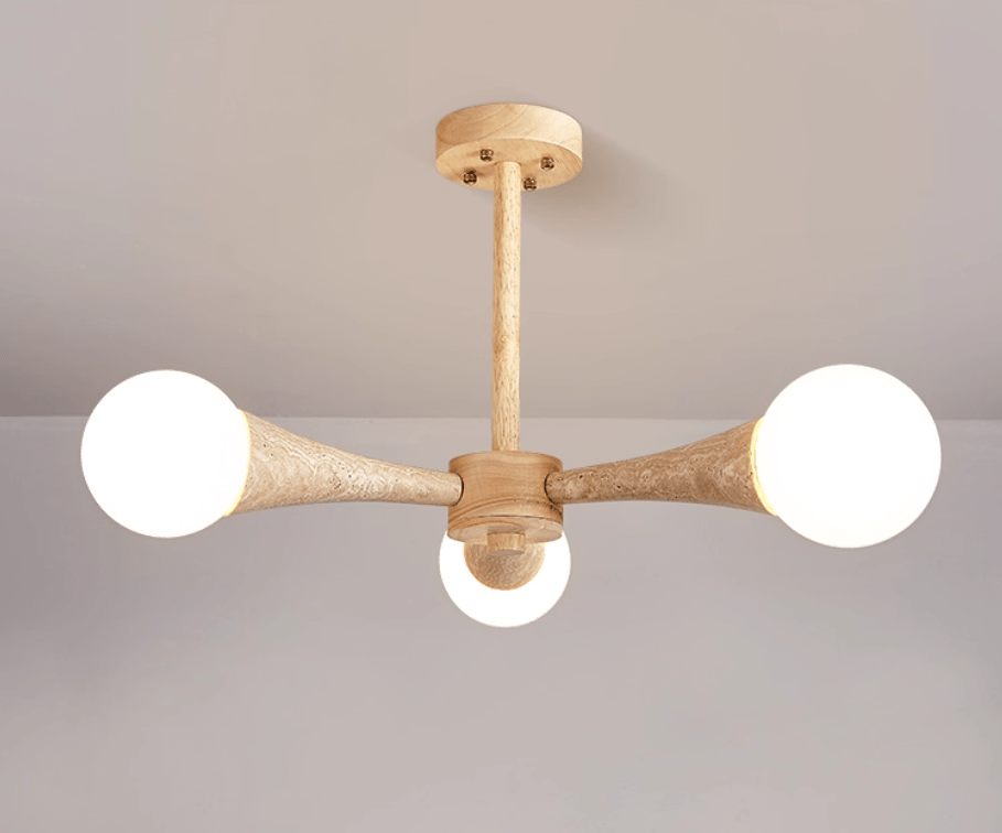 Lustre moderne Olavi en Noyer et travertin jaune