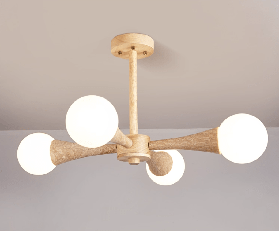 Lustre moderne Olavi en Noyer et travertin jaune