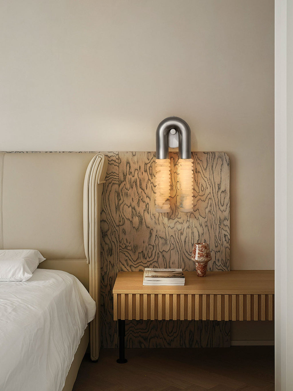 Applique murale moderne Lox en Albâtre Nickel et blanc