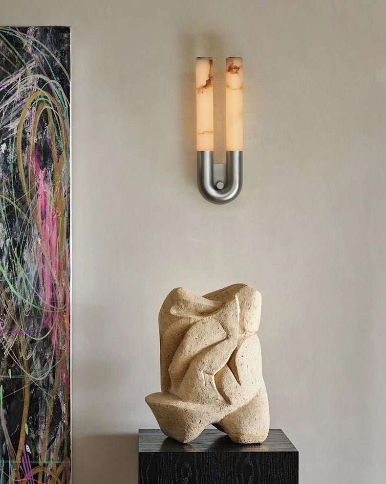 Applique murale moderne Euan en Albâtre Nickel et blanc