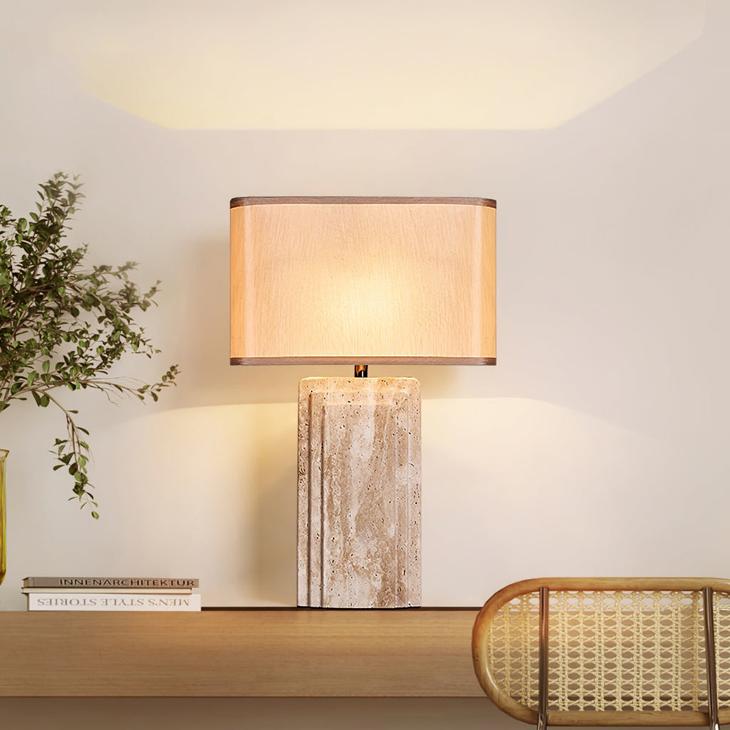 Lampe à poser moderne Cleon en Travertin jaune et beige