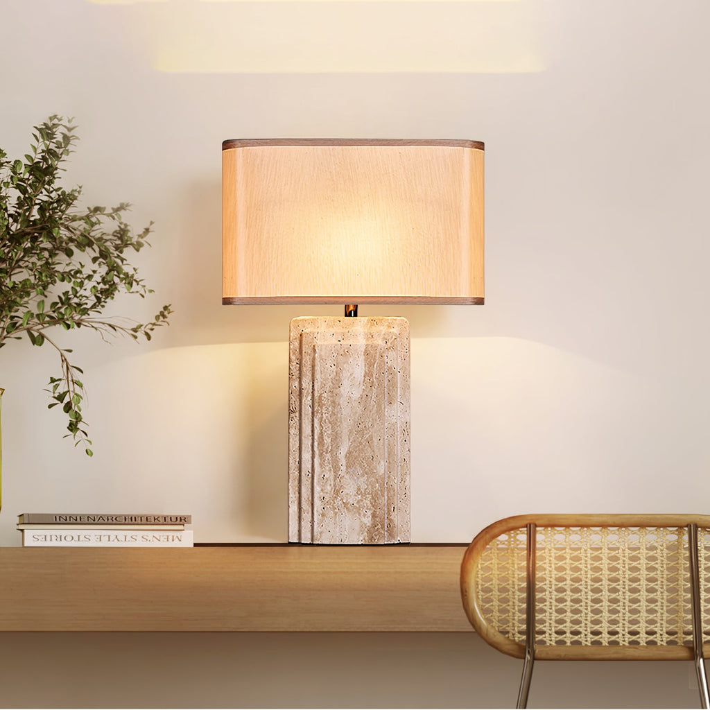 Lampe à poser moderne Cleon en Travertin jaune et beige